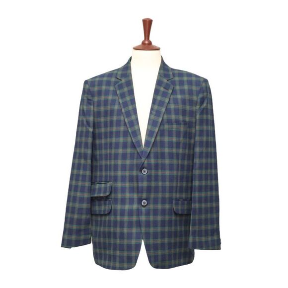 Mens Blazer Tartan Plaid Blue Green Formal Party Jacket Wedding